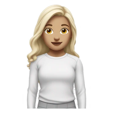 white raced, blonde hair with middle part, girl, long sleeve white lululemon shirt,  grey sweat pants  sticker