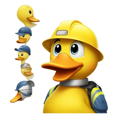 The big yellow duck is wearing a safety helmet sticker