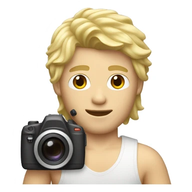 blonde guy with mullet holding a camera sticker
