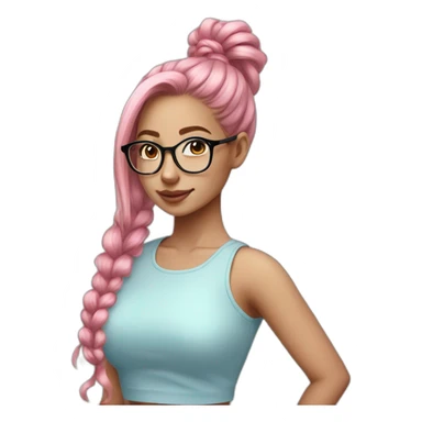 Beautiful Aesthetic Woman, glasses, light blue skirt, pink long ponytail hair, light skin sticker