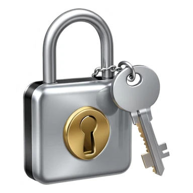 A chrome silver lock and key emoji, smooth metallic surfaces, glossy reflections, luxury swag vibe, minimal iOS emoji style, centered on clean white background sticker