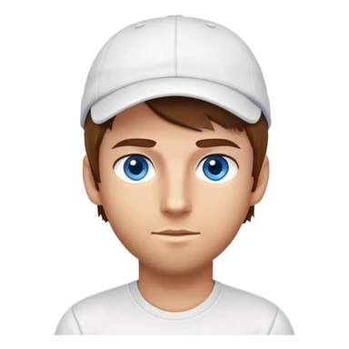 Tennis player with - Brown hair, blue eyes, little stubble(but like shaved), with cap on the head, wearing white t-shirt and white shirts sticker