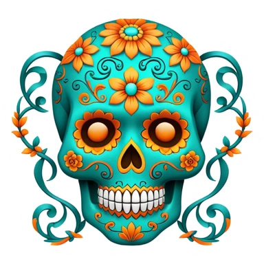 teal and orange sugar skull sticker