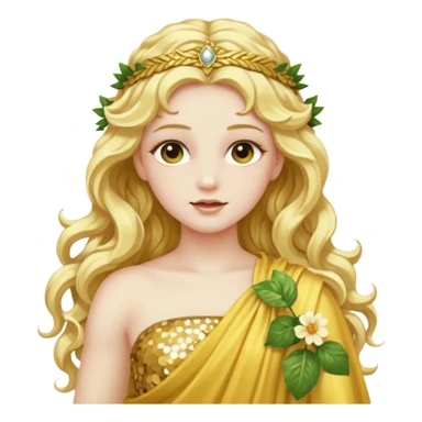 Flora, Goddess of Flowers from Roman Deities with long golden blonde wavy hair, pale yellow sequin toga  sticker