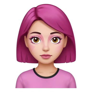 Woman with pink all skin, white background, dark brown hair and hazel eyes and brown eyebrows sticker