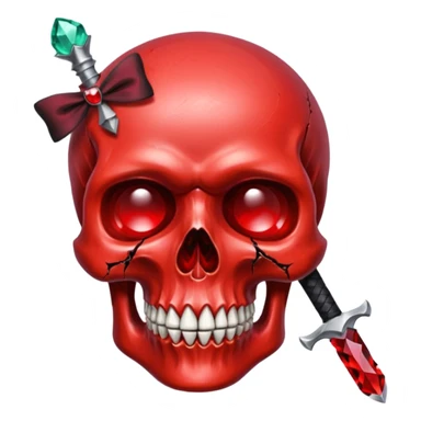 make me a red crystal skull partly see thew super gem like make it realistic and held together by a black bow and a small dager to the eye with cracks coming from it  sticker