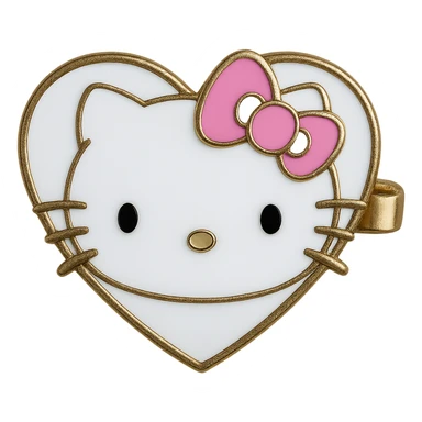 Edit the realistic Hello Kitty hair pin to change the pin shape to a heart while keeping the Hello Kitty face and bow on the pin. Maintain the realistic style and transparent background. sticker