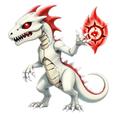 Shiny White Evil Glowing Eldritch Skeletal Creepy Edgy Badass Cool Marowak-Salandit-Duskull-Darkdramon-fusion with bloody red markings sticker