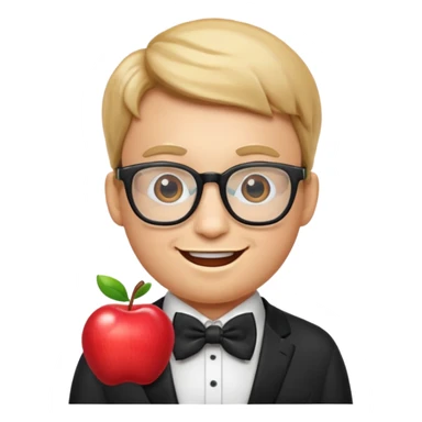 nerd emoji with large glasses, bow tie, happy face, apple style sticker