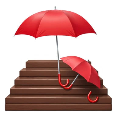 Red umbrella on stair railing, Lost Umbrellas. sticker