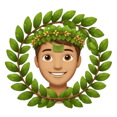 a man wearing a large leaf wreath sticker