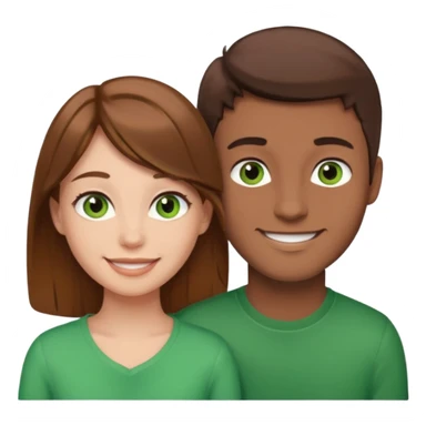 A boyfriend with light brown hair and green eyes next to his girlfriend with dark brown hair and dark brown eyes both are white sticker