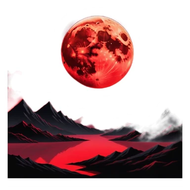 Edgy Black night sky with big Red vibrant neon-crimson-blood-moon Aesthetic Scenery full picture  sticker