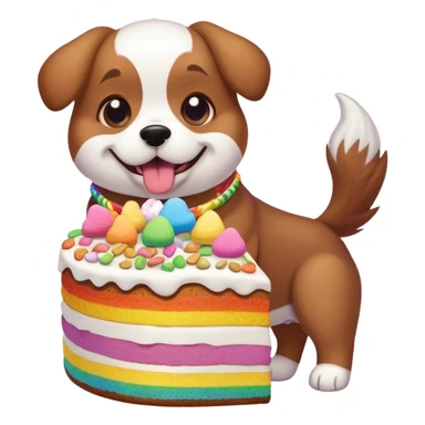 Dog eating cake with rainbow marshmallows lucky charms  sticker
