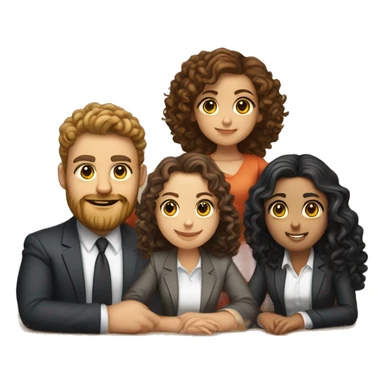 Sitiing on table l hair tanned guy and and one curly dark hair girl one fat guy with a beard and one girl with brown curly hair and two twinsExclusic club guys and girls five people  suits and hanging around they are light skinned and white a table sticker