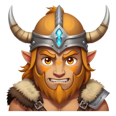 Clash of Clans aesthetic: Cinematic Fierce Barbarian Portrait Emoji, Poised and bold with a rugged yet cartoonish build in tattered furs and a horned helmet, his exposed skin a rich tan, expressive bright eyes and a confident smirk, Simplified yet dynamic features, highly detailed, glowing with a vivid, adventurous aura, high shine, heroic and spirited, stylized with an air of medieval warrior charm, focused and energetic, soft glowing outline, capturing the essence of a fearless barbarian adventurer ready to lead his clan with spirited valor! sticker