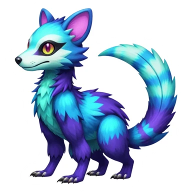 Colorful translucent luminescent neon-glowing Trico-Sergal-Furret-Ferret-Wolverine-Vernid-furry-fursona-fusion-Fakemon-animal-hybrid-creature, full body sticker