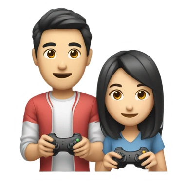 Cute asian couple playing video games sticker