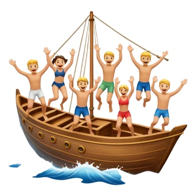 group of people jumping off a sailing ship into the ocean sticker