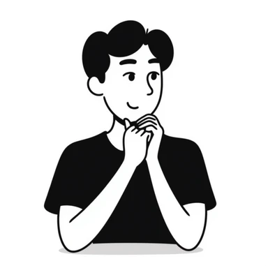 asian guy thinking, hands on chin sticker