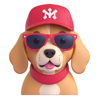 dog wearing sunglasses and a hat sticker