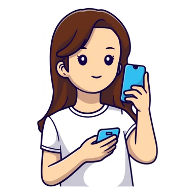 girl with long brown hair wearing a white top holding a smartphone sticker