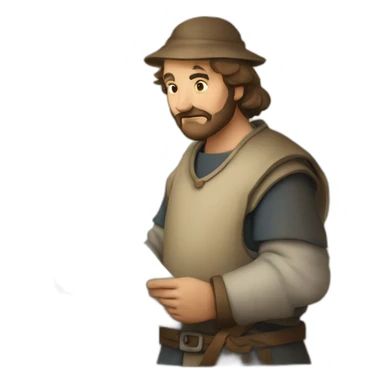 medieval architect working, overseeing a floor plan laid out on a piece of paper sticker