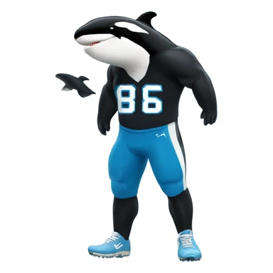 Orca wearing a blue football jersey with muscles  sticker