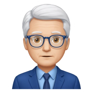 Man wearing glasses, white hair, blue suit sticker
