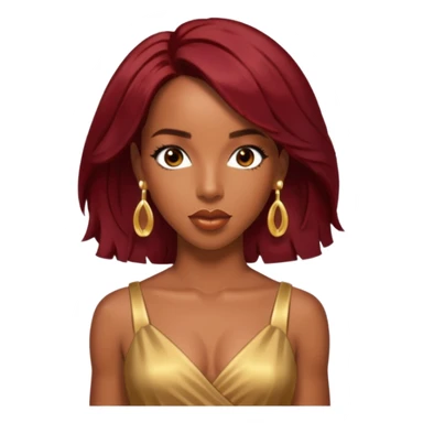 Kelly Rowland Dark Red Hair, Brown Eyes, Gold Dress with earrings sticker