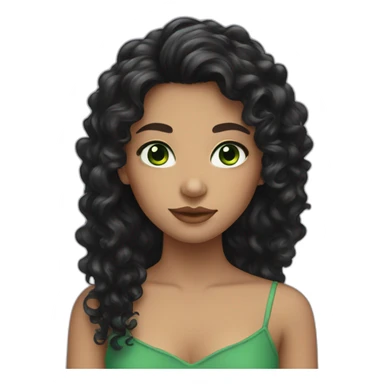 Girl with green eyes and black long curly hair sticker