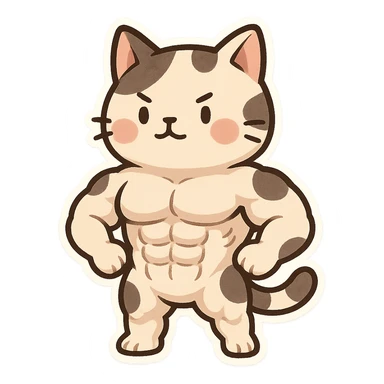 Abstract expression, a cow cat with eight abdominal muscles and a strong body sticker
