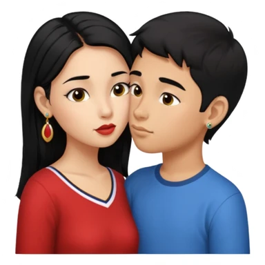 Ragazza con capelli lunghi e neri che bacia ragazzo peruviano con capelli neri, corti e orecchini sticker