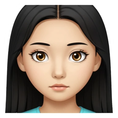 a tan chinese-american 15 year old girl with middle part long straight black hair down to her chest. mascara  sticker
