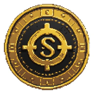 A gold coin with S.R symbols engraved in the center sticker