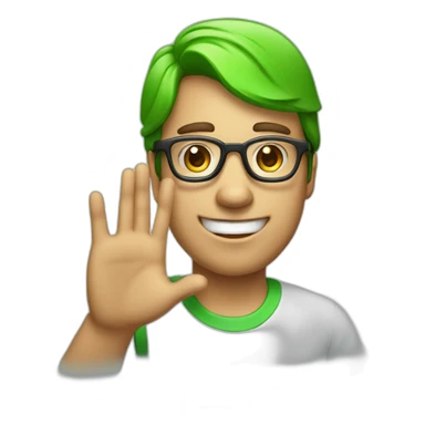 a man, green rubies on his head, waving hello, wearing glasses sticker
