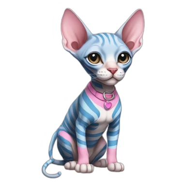 sphynx cat in striped blue and pink tshirt sticker