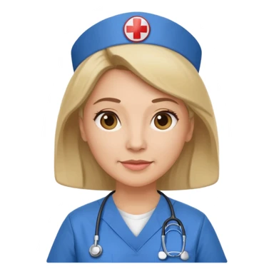 A middle aged female nurse wearing scrubs sticker