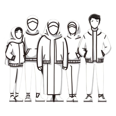 team of five caucasian people standing together sticker