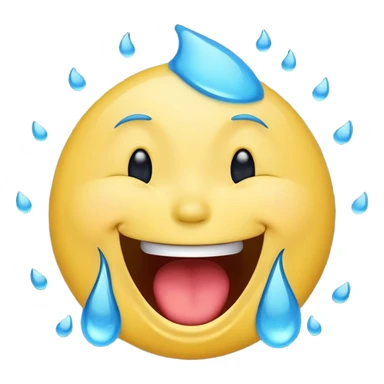 Emoji, yellow round laughing hysterically face, with blue tears of joy on it.  sticker