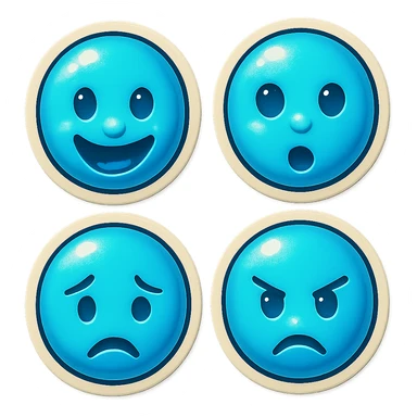 Create four similar variants of this emoji image, maintaining the emoji style and blue color, but with different facial expressions. sticker