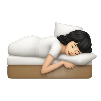 Woman pale skin black hair with bangs sleeping in bed with pillow, white woman sticker