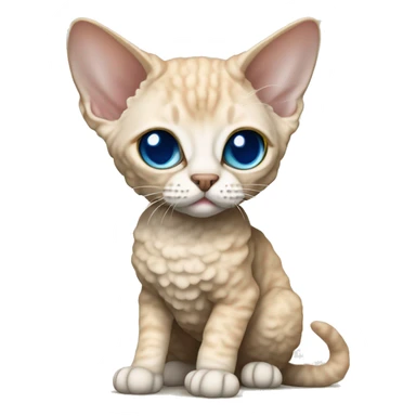 Beige curly fur Devon Rex Cat Full Body blue eyes  sticker