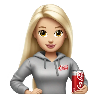Blonde Barbie wearing light gray sweatshirt, holding a Diet Coke  sticker