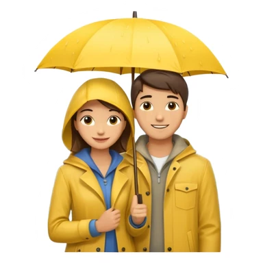 Couple under yellow umbrella, City Rain Scene. sticker