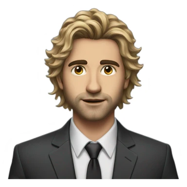 very realistic alex hormozi with a messy hair and in a suit sticker
