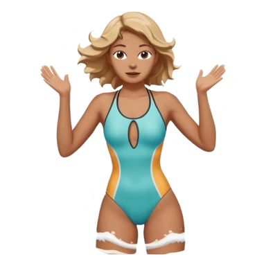 woman standing in the ocean with visible waves around her, medium shot showing upper body and surrounding water, waves clearly rising and splashing, dynamic sea motion, confident expression, 3D cartoon style, mobile game icon style, clean composition, no text, no watermark
  sticker