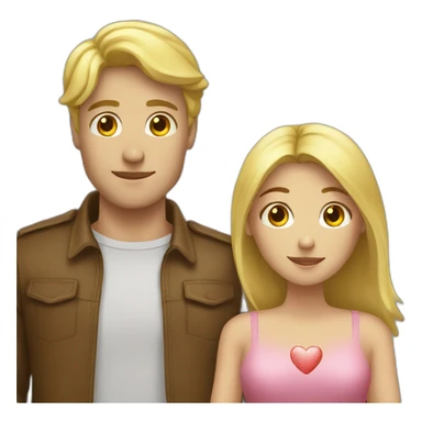 Blond man and brunette woman with love hart sticker