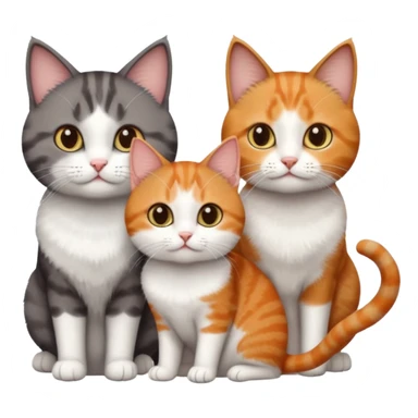 3 different coloured short haired cats including; a dark brown tabby and white cat, and a dark grey and white and a ginger and white sticker