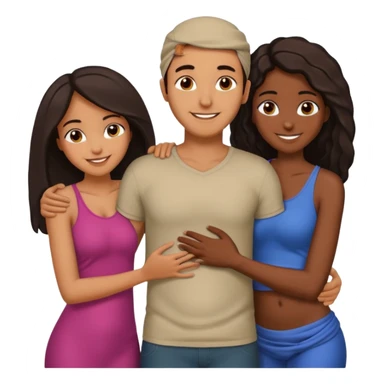 middle Eastern man with two African girlfriends he is 5 inches taller than them. They are rubbing his chest and holding each other breasts and he has his arms wrapped around them around their waist on their butts. sticker